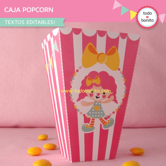 Cajita Popcorn con diseño circo en rosa de Todo Bonito