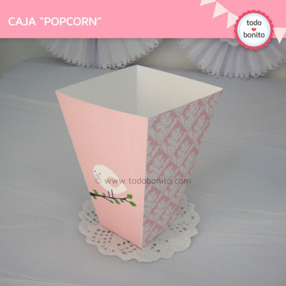 kit imprimible pajarito rosa caja popcorn