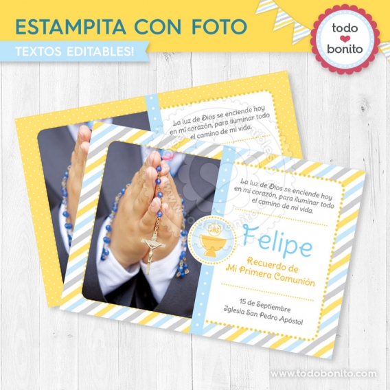 Estampita con foto Primera Comunión modelo Cáliz