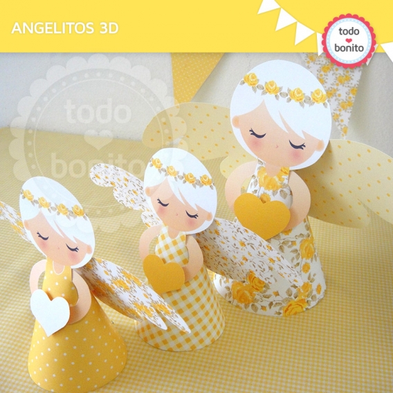 Angelitos 3D imprimibles Shabby Chic Amarillo Todo Bonito
