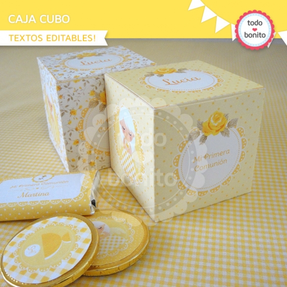 Caja Cubo imprimible Shabby Chic Amarillo Todo Bonito