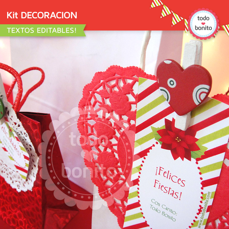 Kit Imprimible Para Decorar Navidad Rojo Y Verde Todo Bonito 