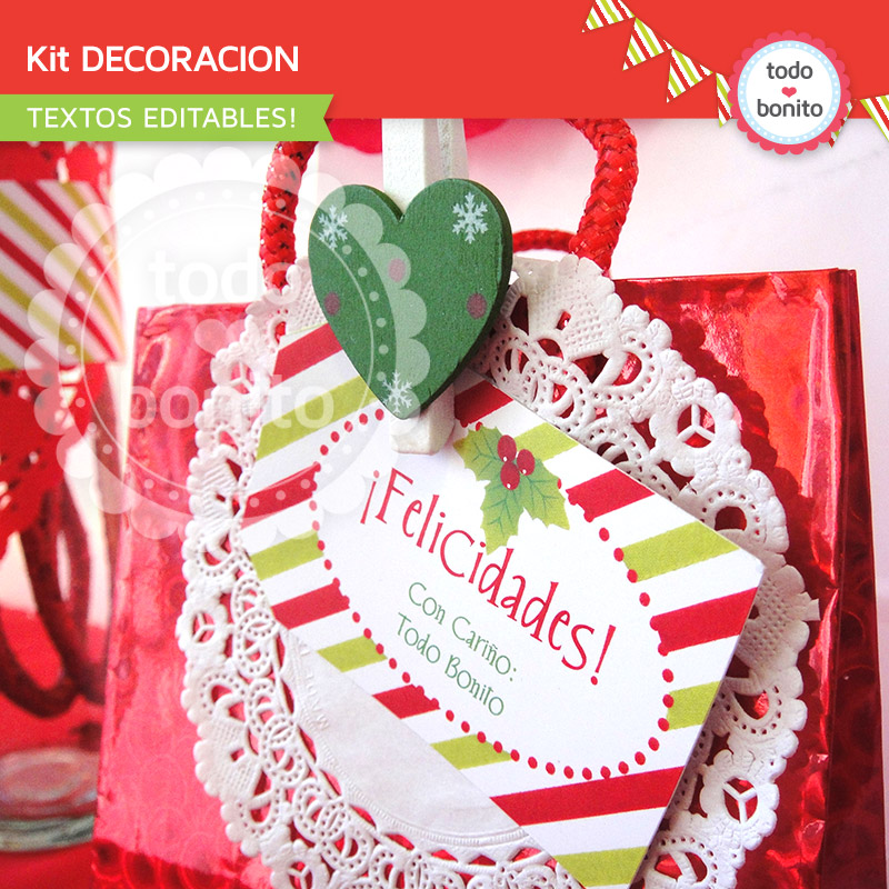 Kit Imprimible Para Decorar Navidad Rojo Y Verde Todo Bonito 