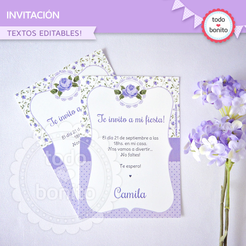 Invitación imprimible shabby lila