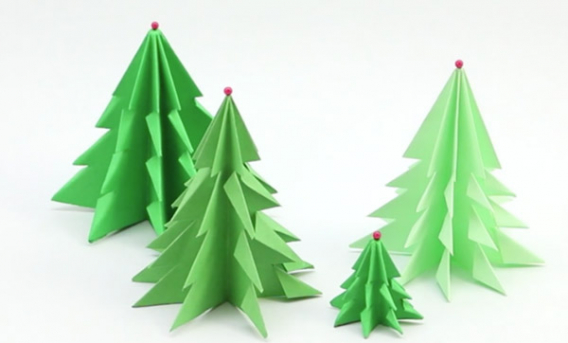 Pinos navideños de papel con origami