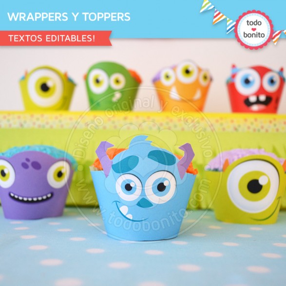 Monstruitos  wrappers y toppers para cupcakes