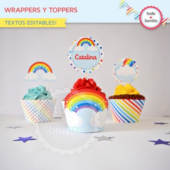Porta cupcakes para imprimir de arcoíris