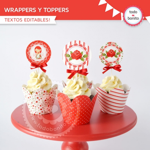 Wrappers y Toppers Shabby Chic Rojo
