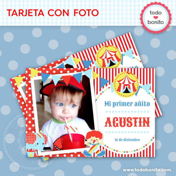 Tarjeta con foto imprimible Kit Circo Todo Bonito