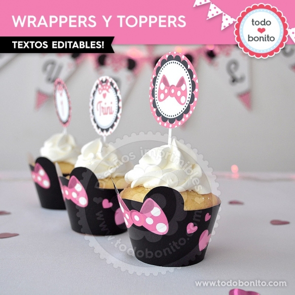 Wrappers y Toppers Moño Minnie Rosa