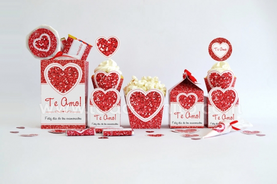 Kits imprimibles Corazón Glitter Rojo para San Valentín