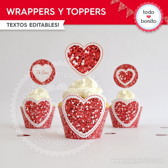 Wrappers y Toppers Kit Glitter Rojo