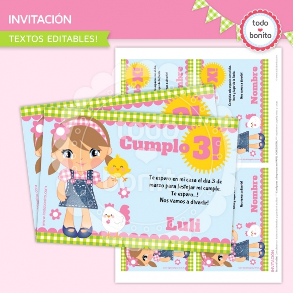 Invitacion cumpleaños Granja NENAS