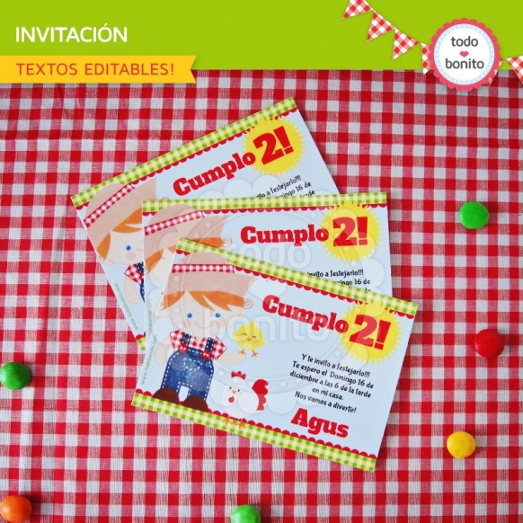 Invitaciones imprimibles granja niños todo bonito