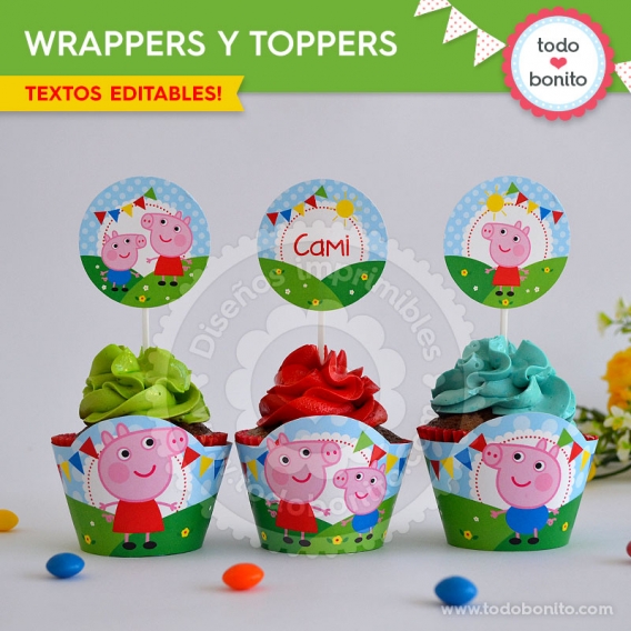 Peppa Pig: wrappers y toppers para cupcakes
