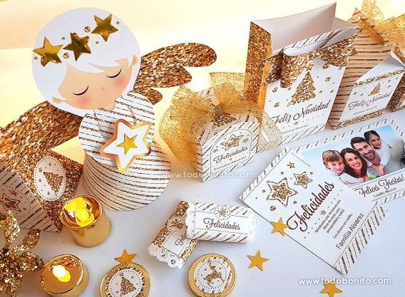 Decoraciones imprimibles de Navidad glitter dorado