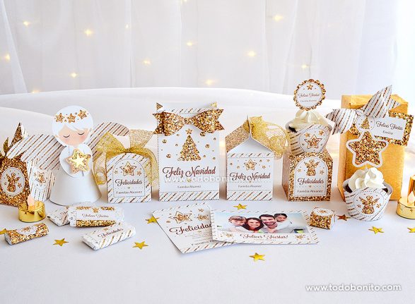 Kits imprimibles de Navidad en dorado y blanco