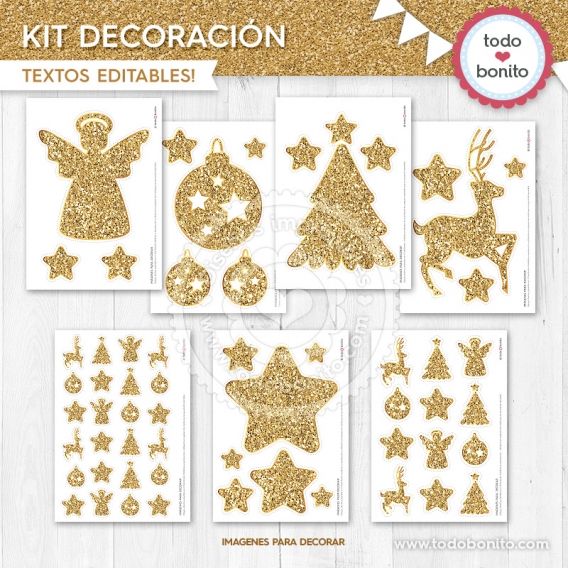 Kits imprimibles de Navidad glitter dorado 