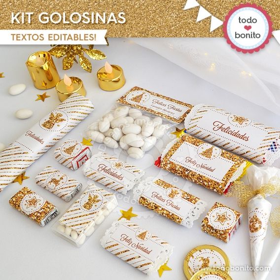 Kits imprimibles de Navidad glitter dorado 