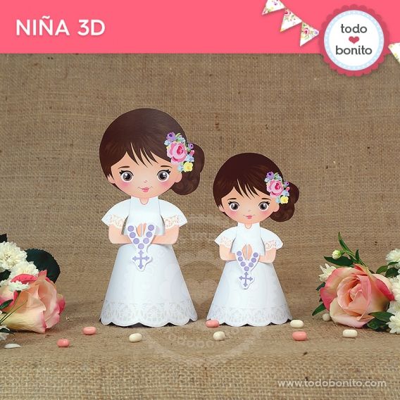 Niña 3D de Primera Comunión para niñas estilo rústico 