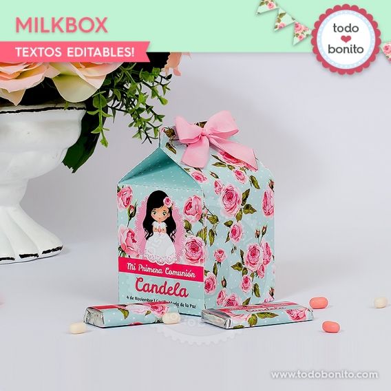Caja Milkbox para imprimir Primera Comunión de niñas