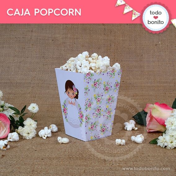Caja Popcorn de Primera Comunión para niñas estilo rústico 