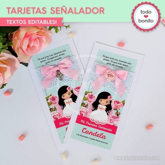 Tarjetas o estampitas para imprimir Primera Comunión de niñas