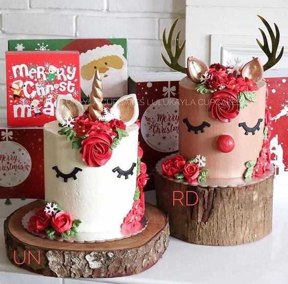 Torta de Navidad unicornio y reno