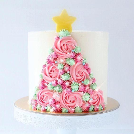 Torta navideña arbolito rosa
