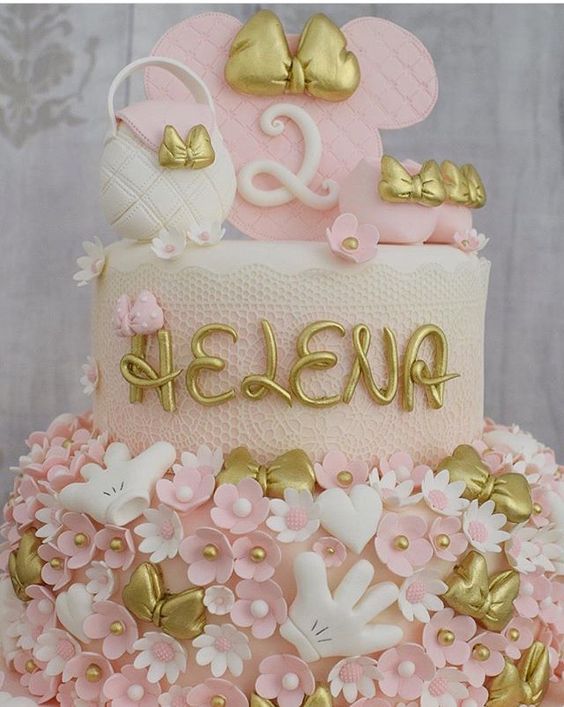 Majestuosas tortas de Minnie rosa y dorado - Todo Bonito