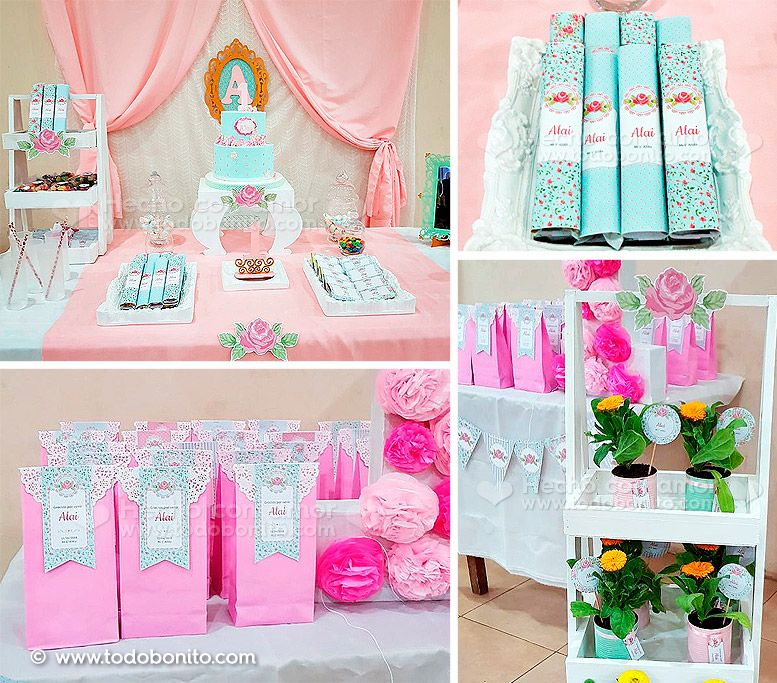 Primer Año Kit Imprimible Todo Bonito Shabby Chic Aqua