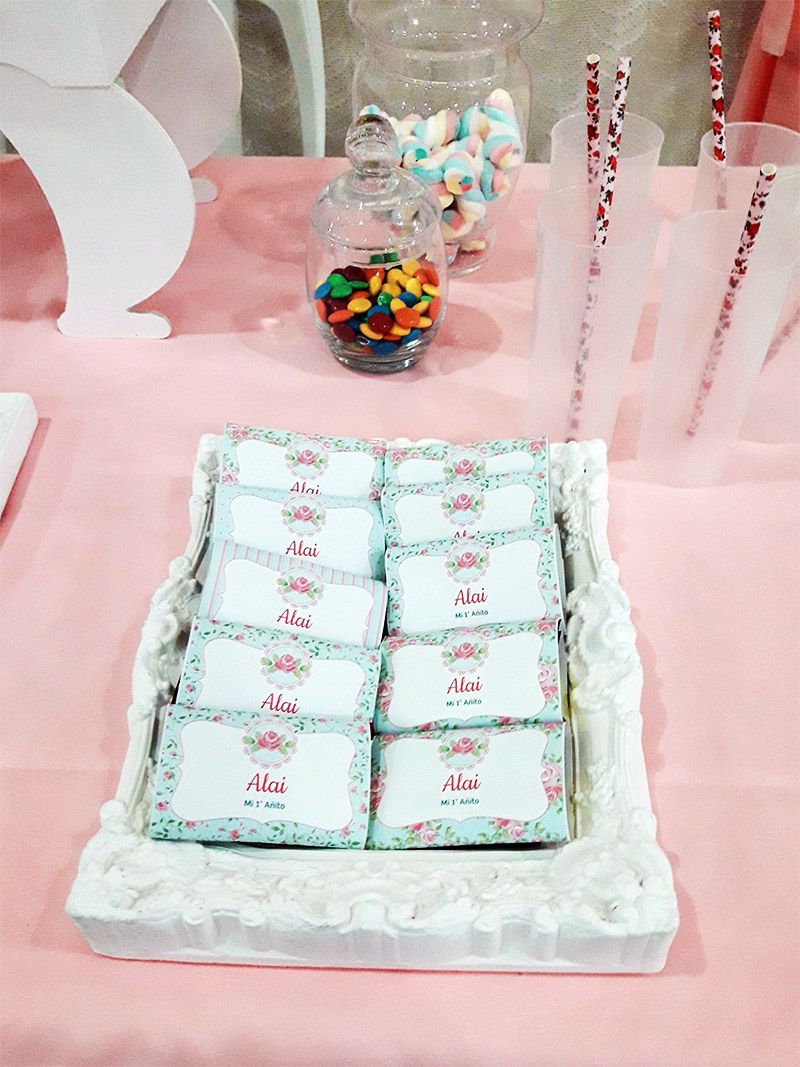 Etiquetas de golosinas primer añito shabby chic