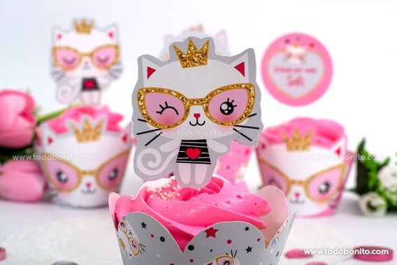 Cupcakes Gatita princesa cool para imprimir por Todo Bonito