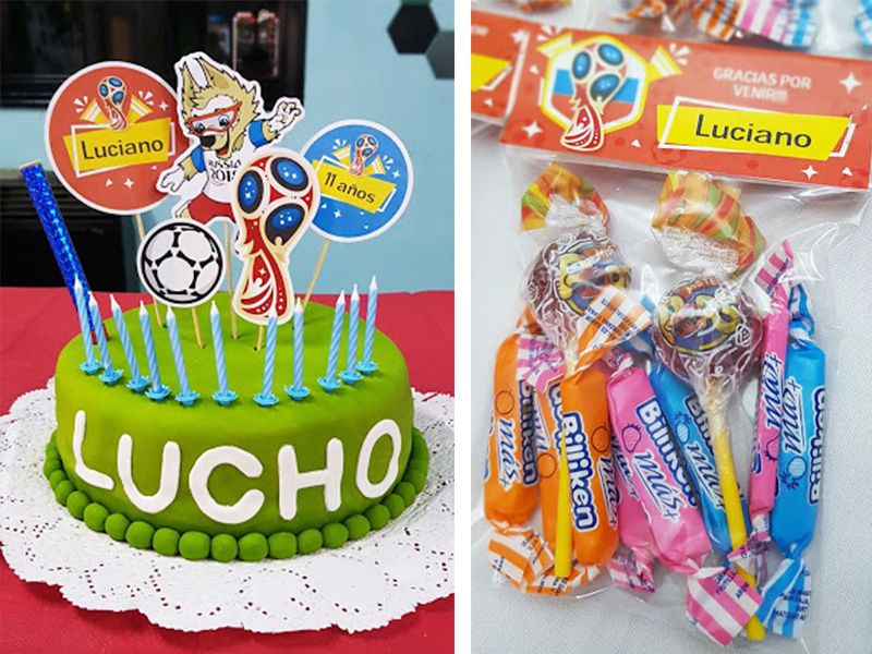 Torta y Bolsita caramelos cumple Kit Mundial 2018 para Luciano
