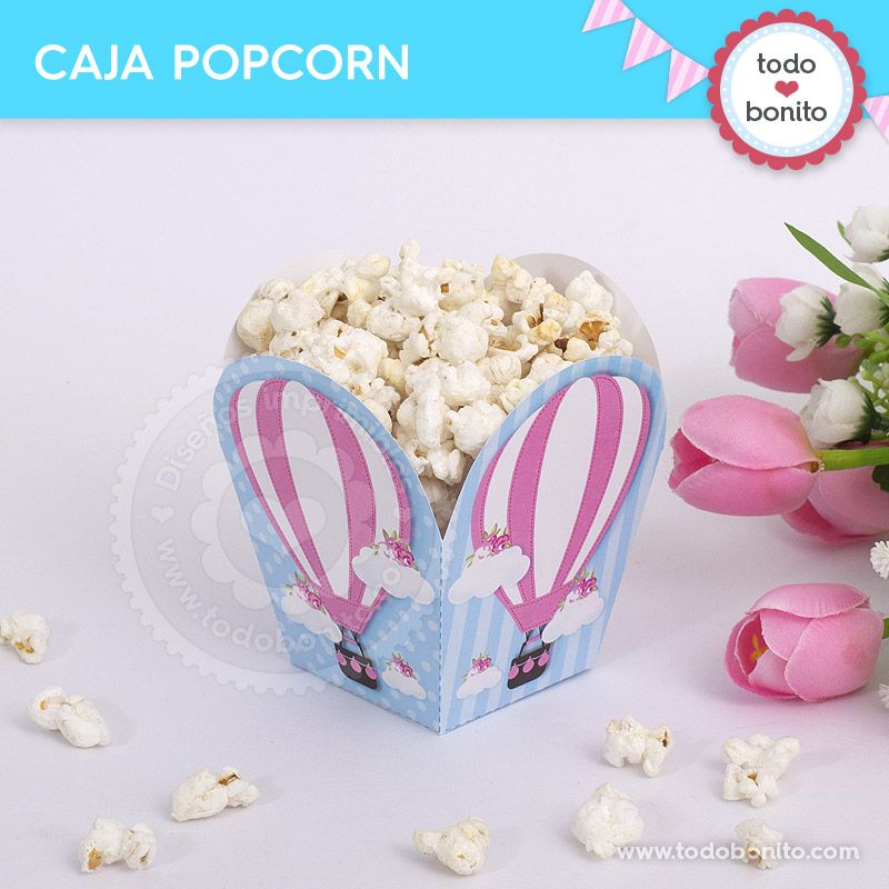 Caja popcorn imprimible de Globos aerostáticos 