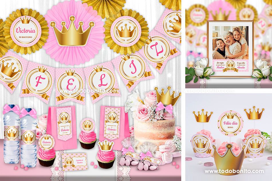 Set Globos Cumple Primer Añito 1 Año Nena Corona Princess