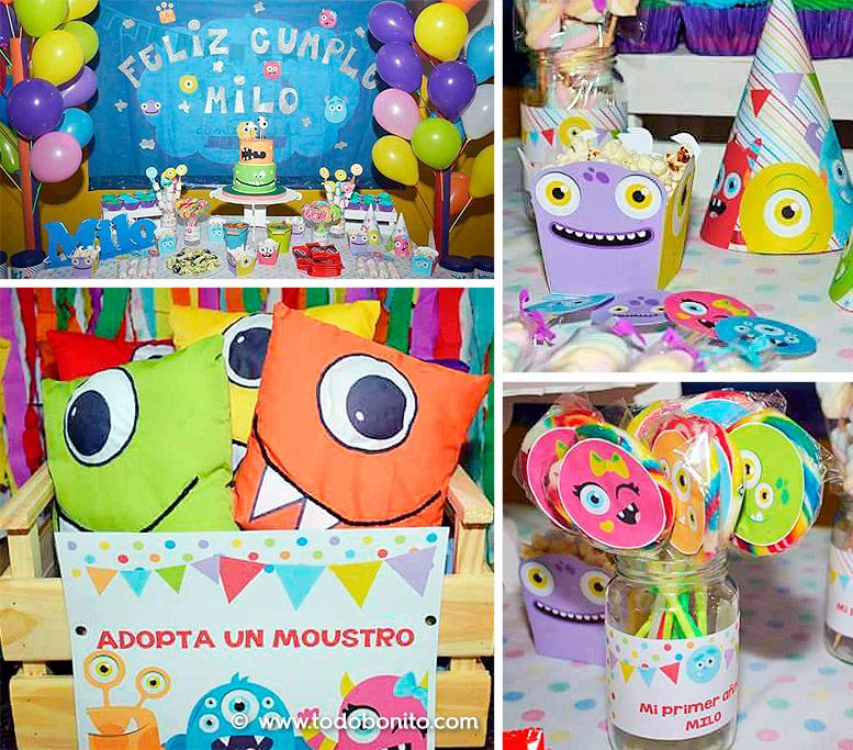 Hermosas decoraciones imprimibles de monstruitos para cumpleaños