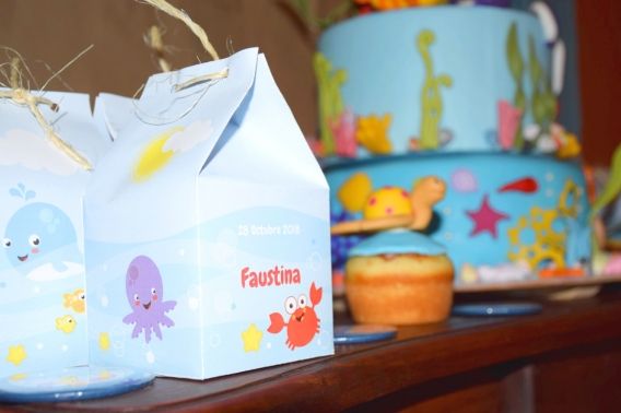 Cajitas Milkbox para eventos con temática animalitos de mar de Todo Bonito