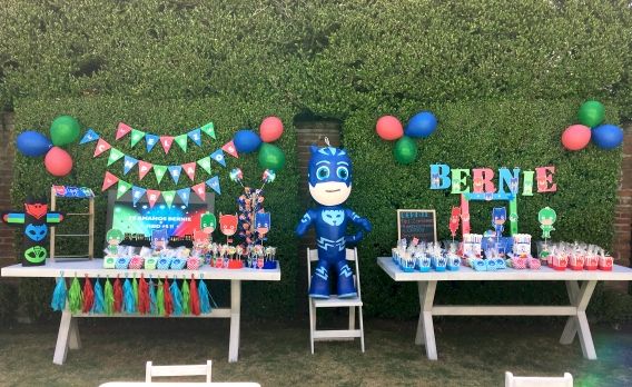 Decoraciones imprimibles para eventos temática PJ Masks Heroes en pijamas