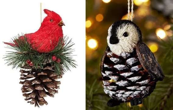 Decoración navideña con piñas de pino