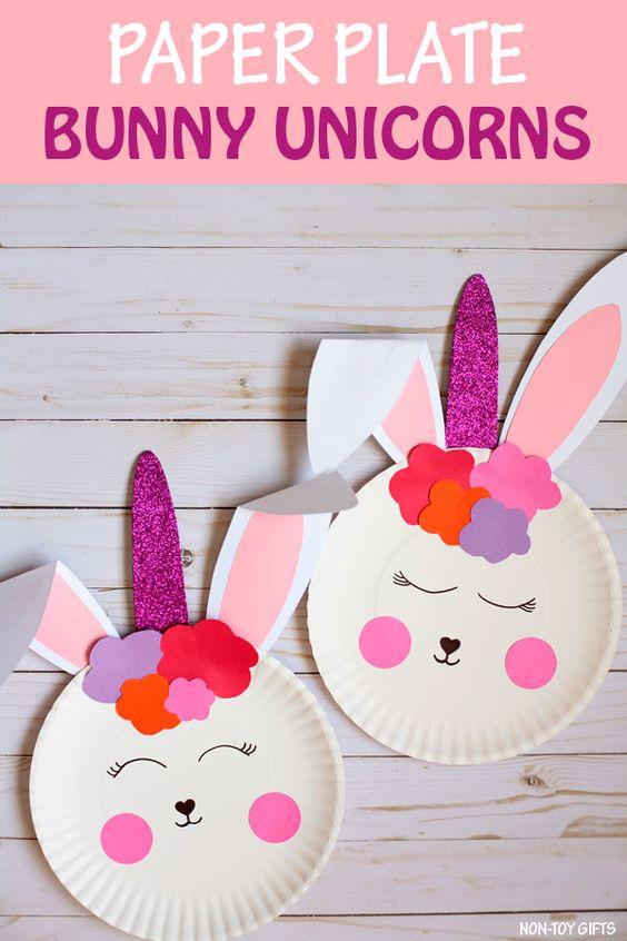 Manualidades con platos de cartón de conejos unicornios
