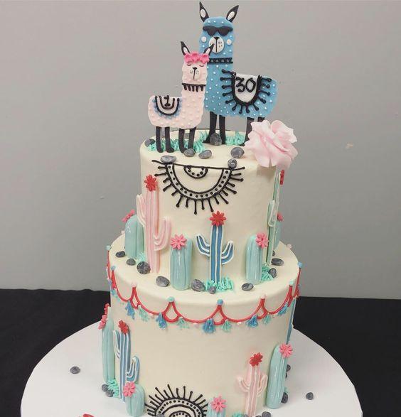 Torta de llamas en rosa y celeste