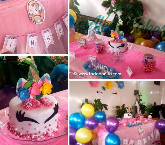 Cumpleaños decorado con diseños de Unicornio de Todo Bonito
