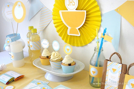 Decoraciones con Cáliz amarillo para Comunión