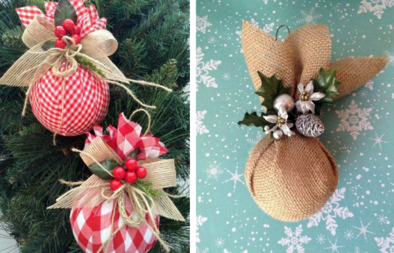 Bolas de Navidad decorada con telas