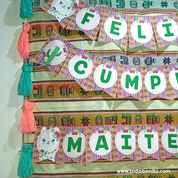 Cumpleaños decorado con los kits imprimibles de Llamitas de Todo Bonito