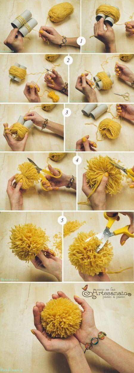 Cómo hacer pompones de lana con rollos de papel higiénico