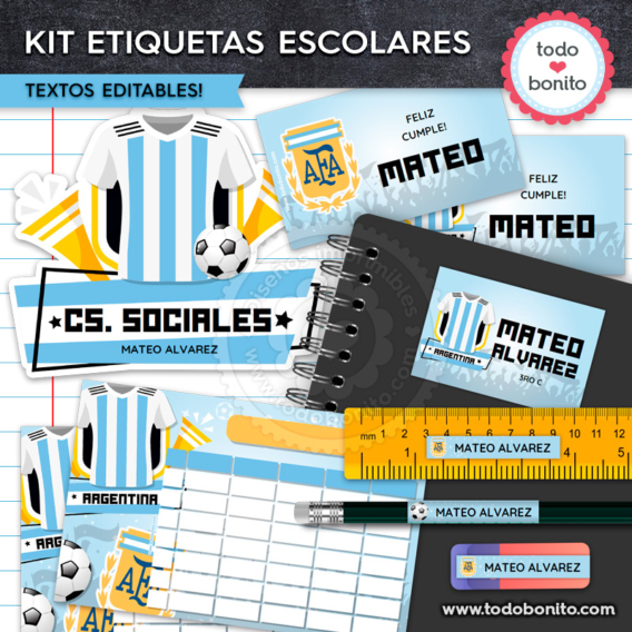 Selección argentina: Kit imprimible etiquetas escolares