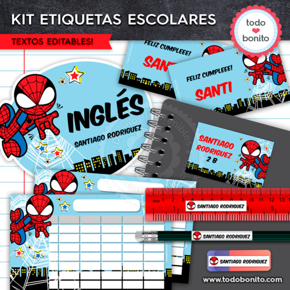 Kits imprimibles escolares del Hombre Araña