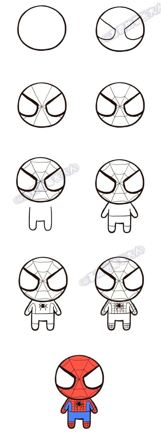 Como dibujar a mini Spiderman